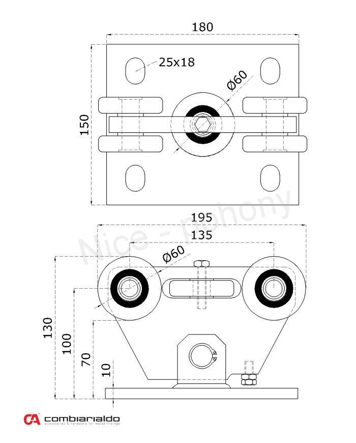 C396IX P nerezové nábehové koliesko pre samonosnú bránu Combi Arialdo, nerez bez povrchovej úpravy /AISI304