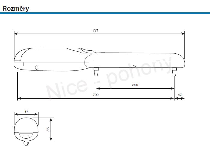 NICE WINGO 3524  WINGO pohon pre krídlovú bránu do 3,5m/ krídlo, WG3524 (24V, 85W, 1500N)