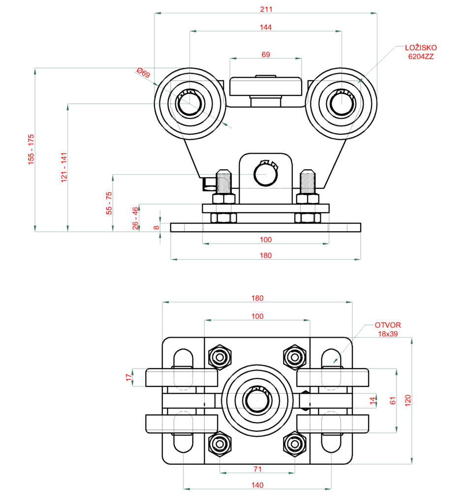 W Set80/Zn-N samonosný systém 80x80x5mm posuvnej brány do 300kg/5m otvor