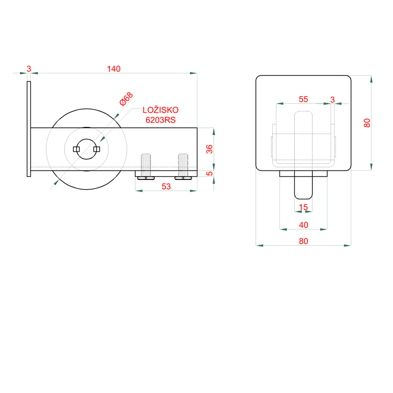 W Set80/Zn-N samonosný systém 80x80x5mm posuvnej brány do 300kg/5m otvor