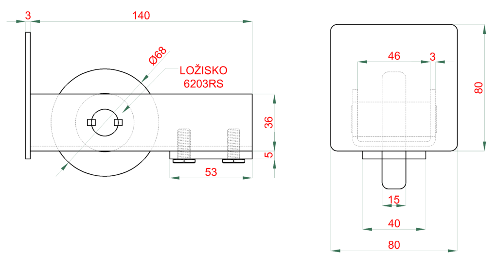W Set80/Zn-N samonosný systém 80x80x5mm posuvnej brány do 300kg/5m otvor