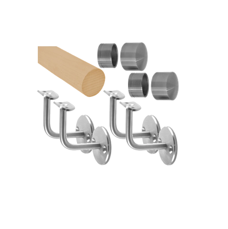 EDB-M100-NL - madlo drevené, materiál: buk, brúsený povrch s náterom BORI (bezfarebný), madlo s nerezovým ukončením, 1000 mm