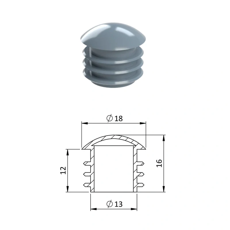 ZOR18GRAY Vnútorná krytka guľatá ø 18 mm, plastová, sivá