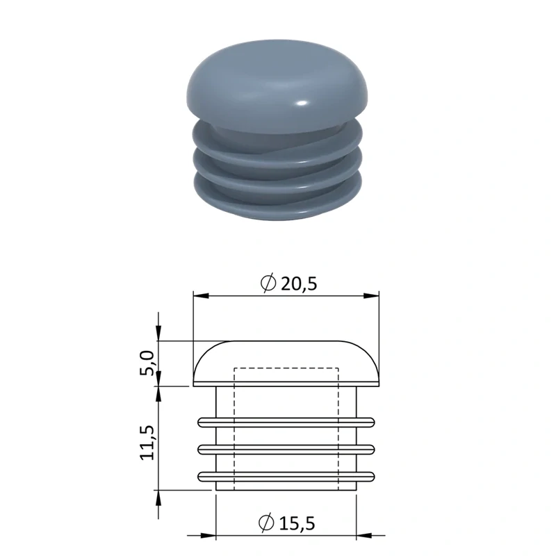 ZOR20GRAY Vnútorná krytka guľatá ø 20,5 mm, plastová, sivá