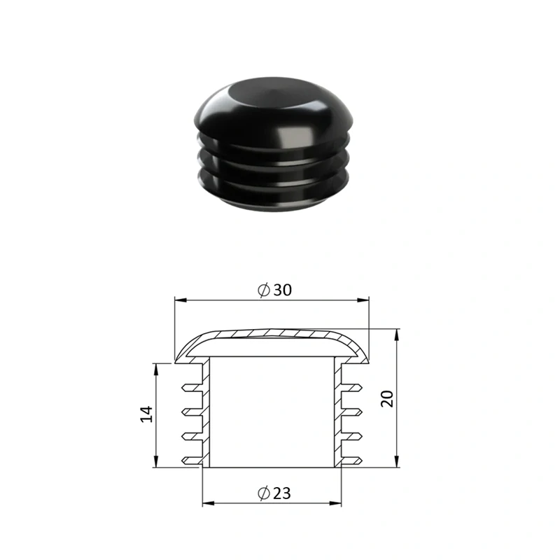 ZOR30BLACK Vnútorná krytka guľatá ø 30 mm, plastová, čierna
