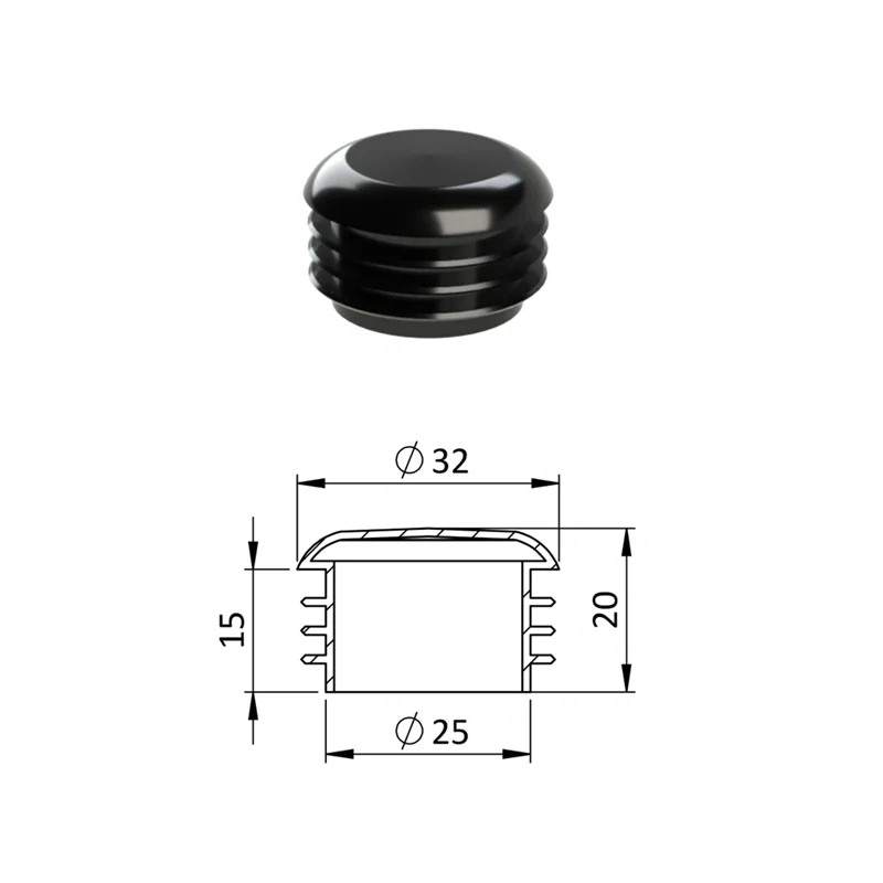 ZOR32BLACK Vnútorná krytka guľatá ø 32 mm, plastová, čierna