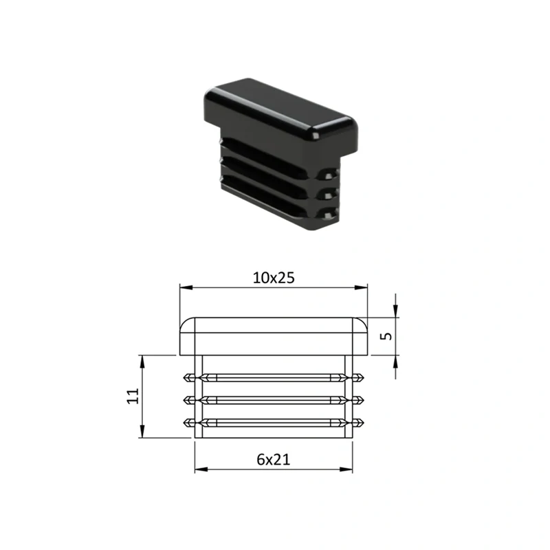 ZP10x25 Obdĺžnikové, materiál polyetylén, Čierna,
