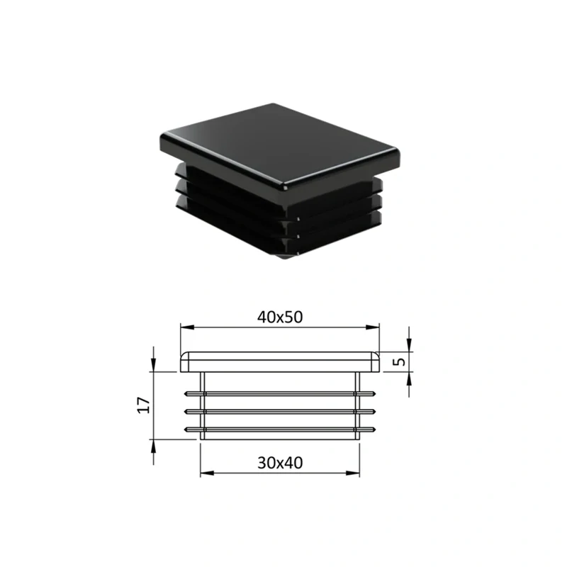 ZP40x50BLACK Obdĺžnikové, materiál polyetylén, Čierna,