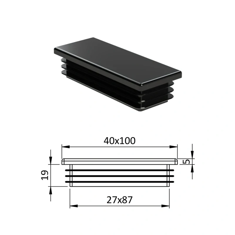 ZP40x100BLACK Obdĺžnikové,Krytka plastová 40 x 100 mm, Čierna,