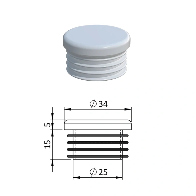 ZO 1WHITE Vnútorná krytka guľatá ø 34 mm, plastová, biela