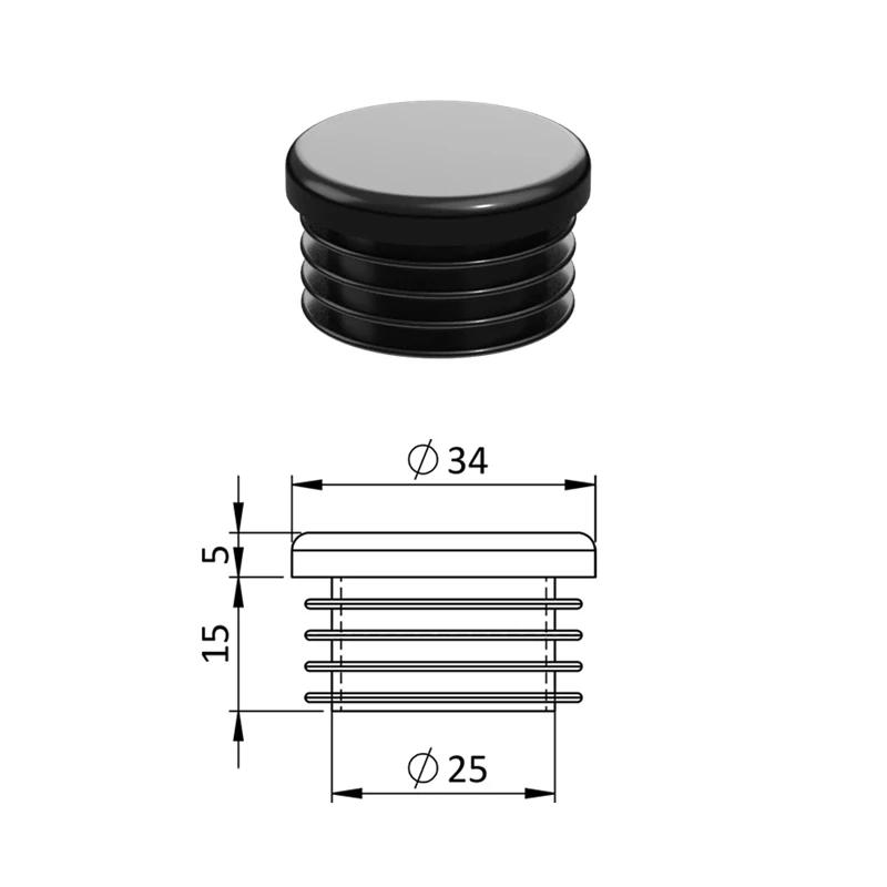 ZO 1BLACK Vnútorná krytka guľatá ø 34 mm, plastová, čierna