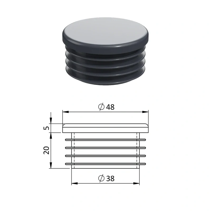 ZO 1 1/2ANTHRACITE Vnútorná krytka guľatá ø 48 mm, plastová, Antracit,