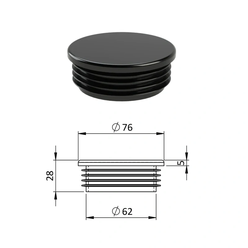 ZO 2 1/2BLACK Priemer 76 Okrúhle, materiál polyetylén, Čierna