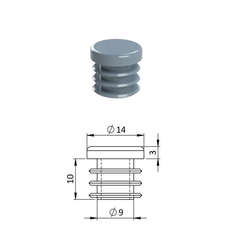 ZO14 Okrúhle, Vnútorná krytka guľatá ø 14 mm, plastová, sivá