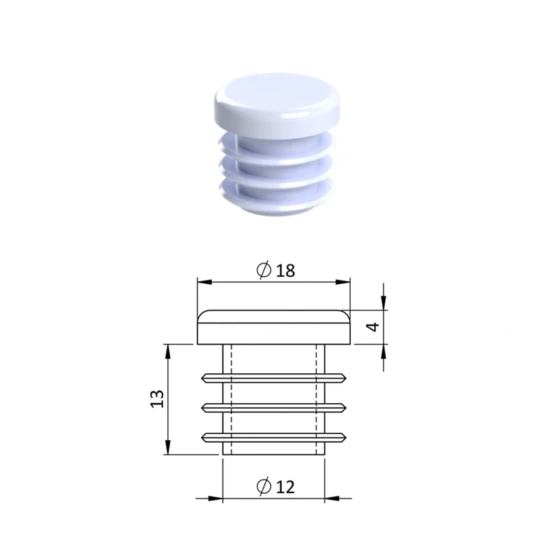 ZO18WHITE Vnútorná krytka guľatá ø 18 mm, plastová, biela