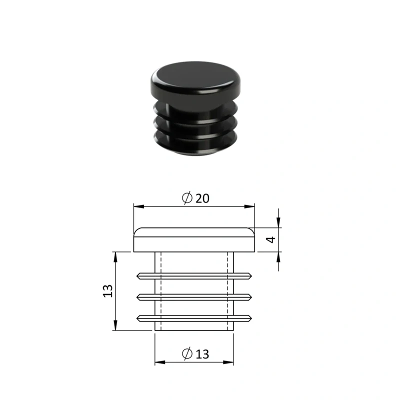 ZO20BLACK Vnútorná krytka guľatá ø 20 mm, plastová, čierna