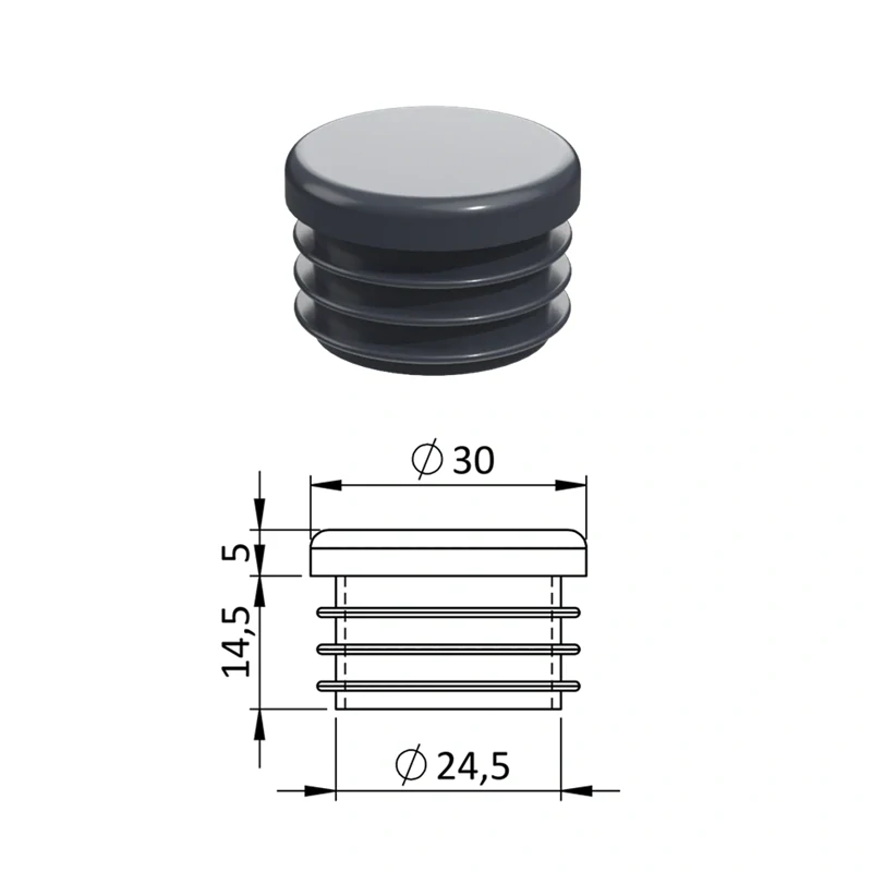 ZO30ANTHRACITE Vnútorná krytka guľatá ø 30 mm, plastová, antracit