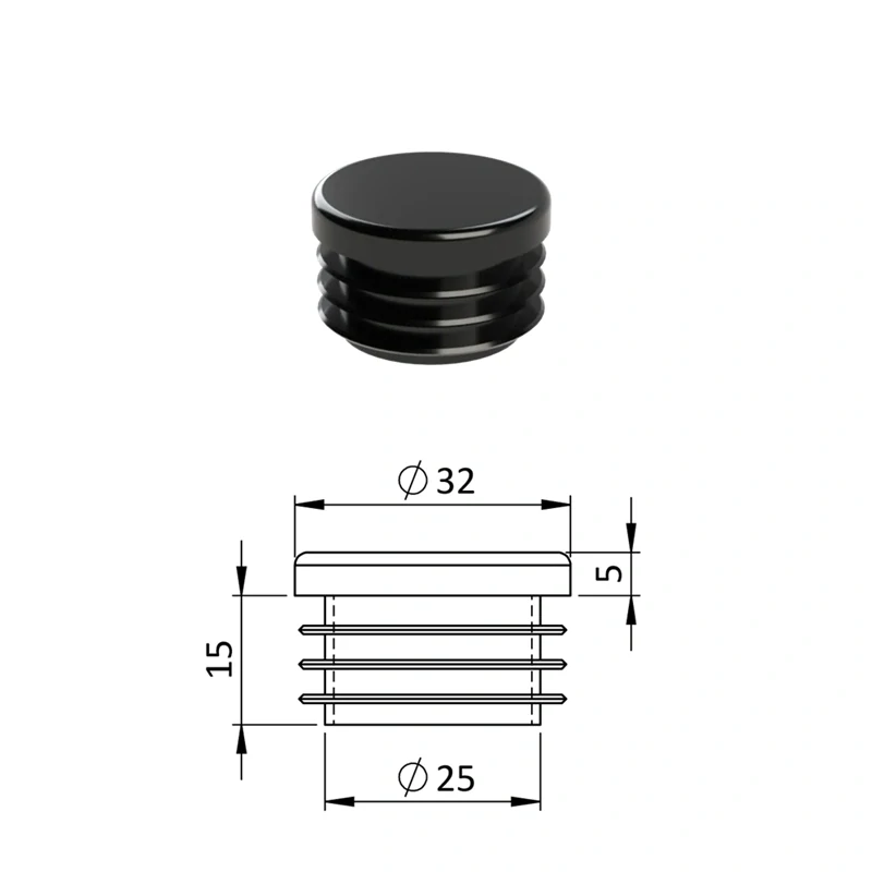 ZO32BLACK Vnútorná krytka guľatá ø 32 mm, plastová, čierna