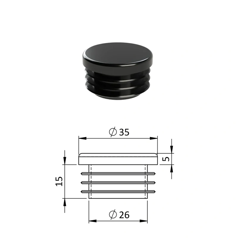 ZO35BLACK Vnútorná krytka guľatá ø 35 mm, plastová, čierna