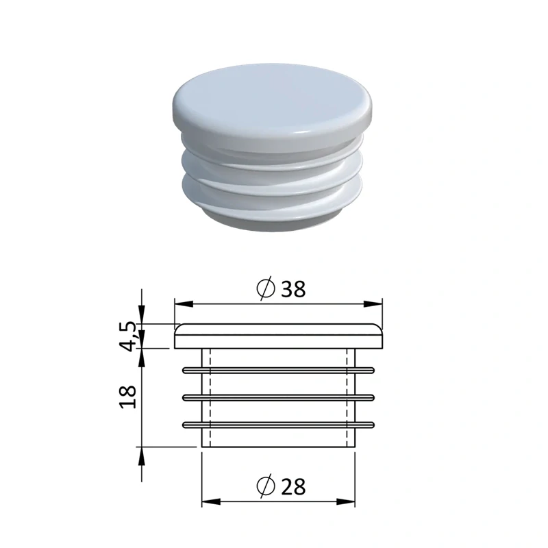 ZO38WHITE Vnútorná krytka guľatá ø 38 mm, plastová, biela