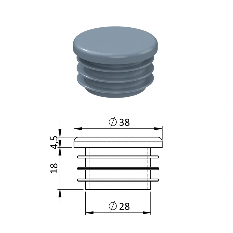 ZO38GRAY Vnútorná krytka guľatá ø 38 mm, plastová, sivá