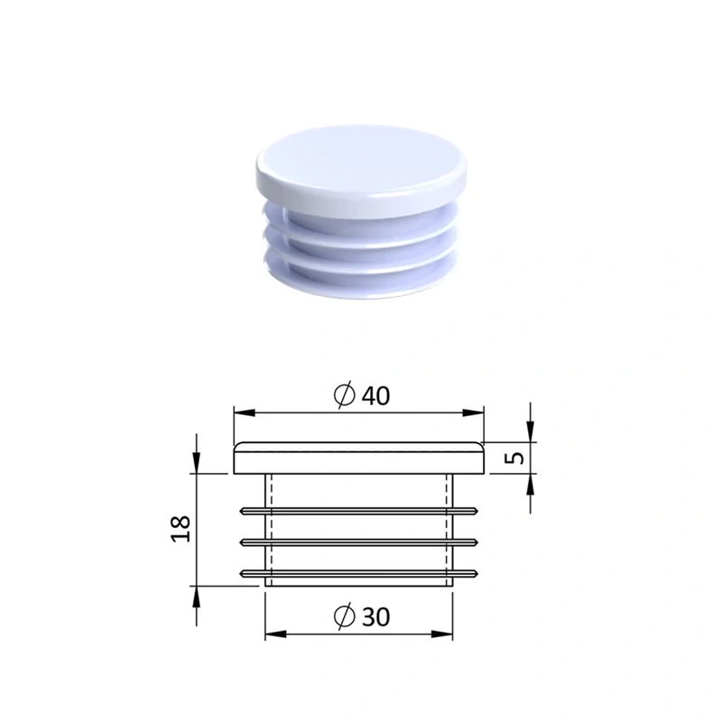 ZO40WHITE Vnútorná krytka guľatá ø 40 mm, plastová, biela