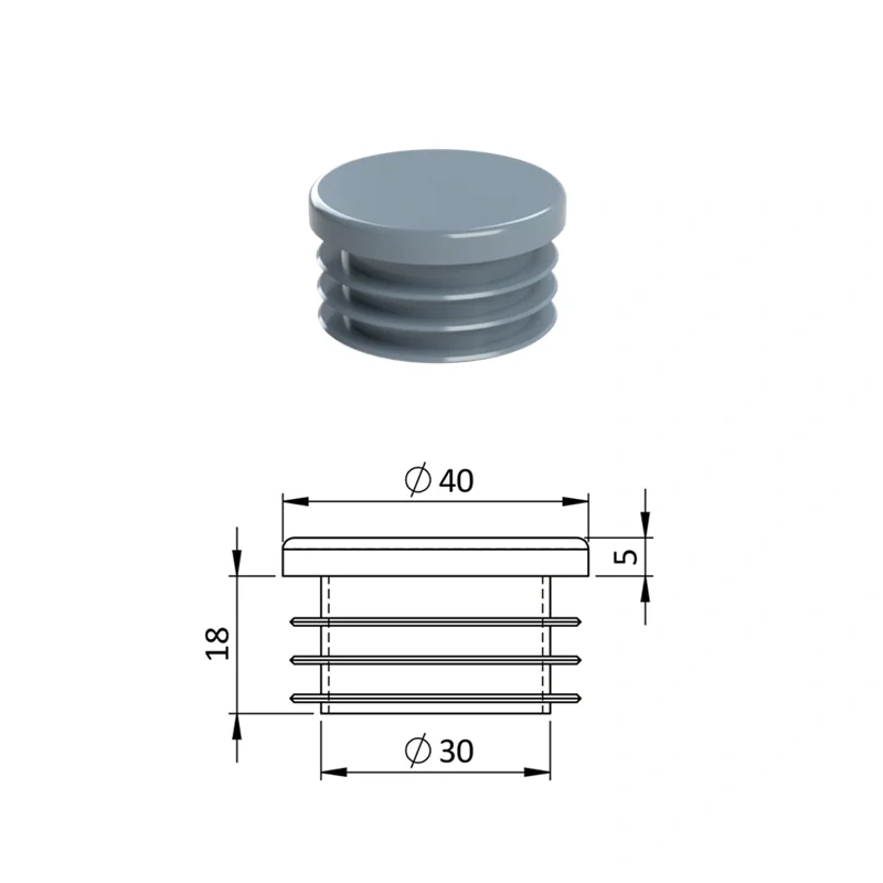 ZO40GRAY Vnútorná krytka guľatá ø 40 mm, plastová, sivá