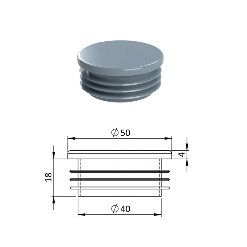 ZO50GRAY Vnútorná krytka guľatá ø 50 mm, plastová, sivá