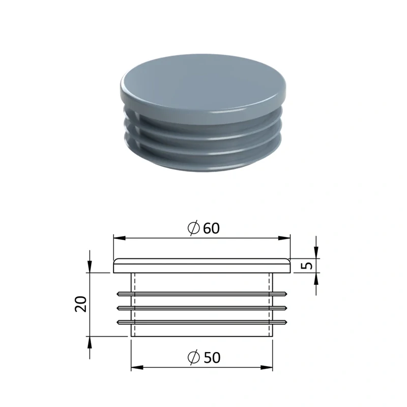 ZO60GRAY Vnútorná krytka guľatá ø 60 mm plastová, sivá