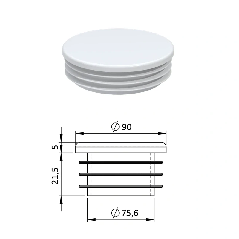 ZO90WHITE Vnútorná krytka guľatá ø 90 mm, plastová, biela