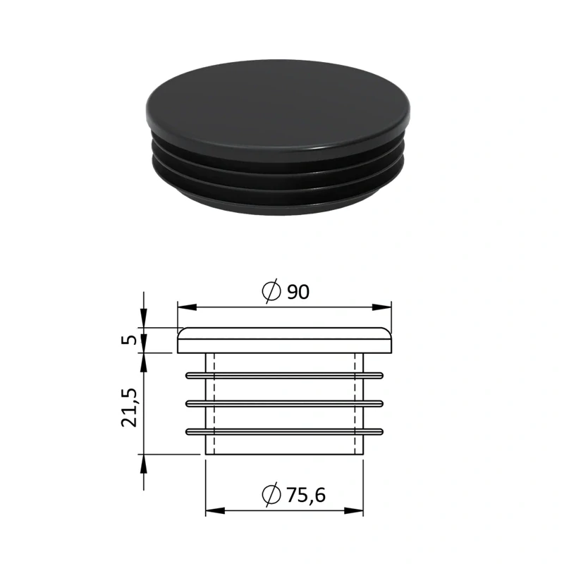 ZO90BLACK Vnútorná krytka guľatá ø 90 mm, plastová, čierna