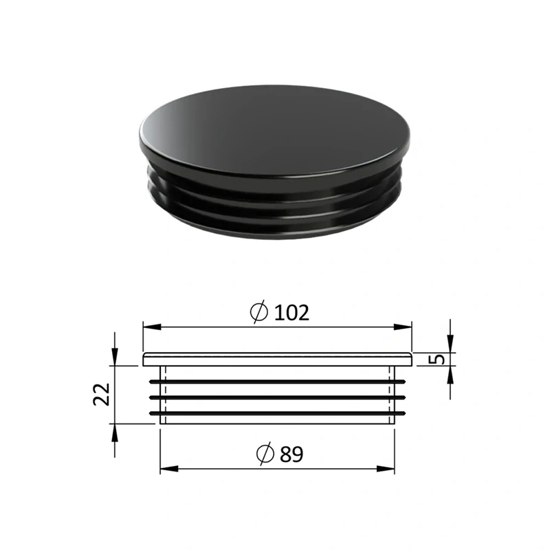 ZO102BLACK Vnútorná krytka guľatá ø 102 mm, plastová, čierna