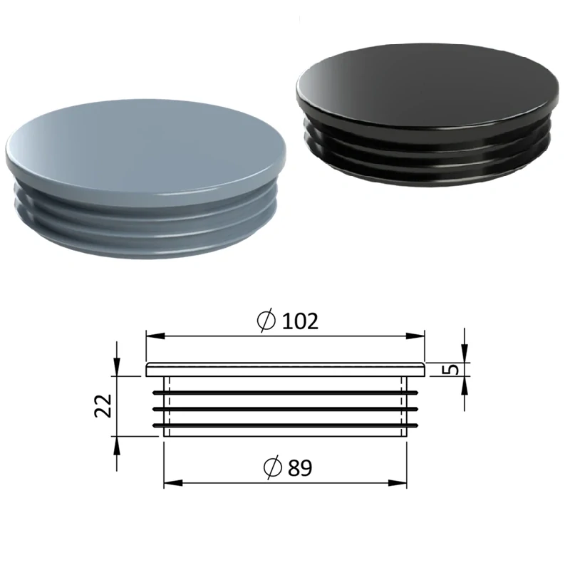 ZO102 Vnútorná krytka guľatá ø 102 mm, plastová, sivá, čierna