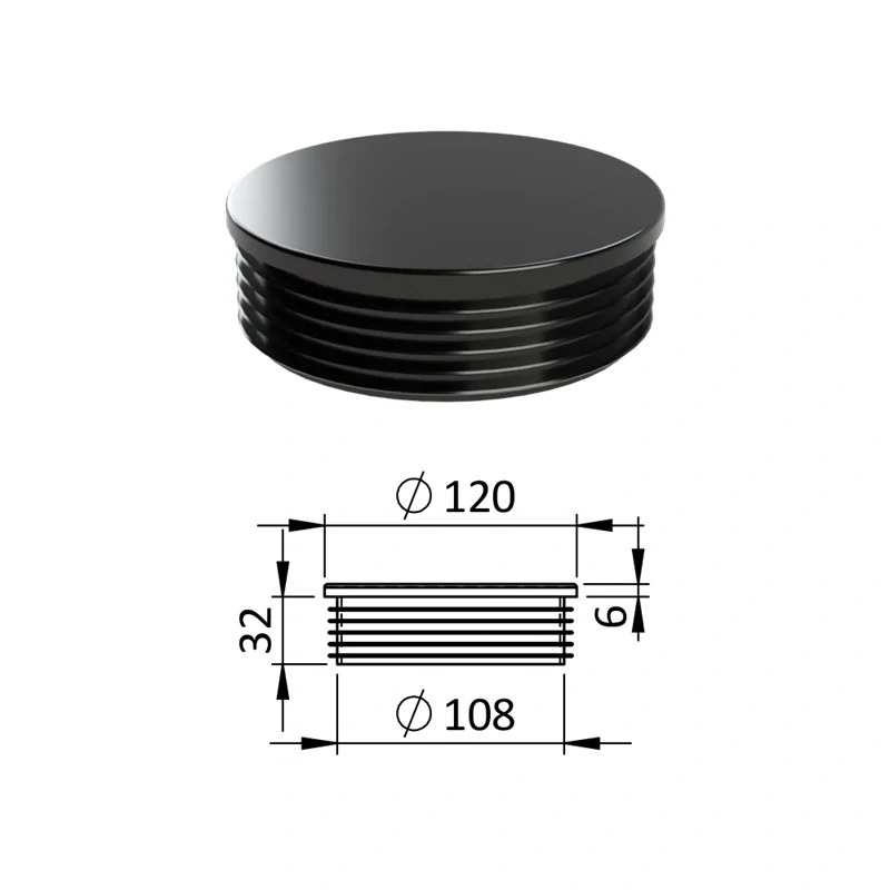 ZO120 Okrúhle, Vnútorná krytka guľatá ø 120 mm, plastová, čierna