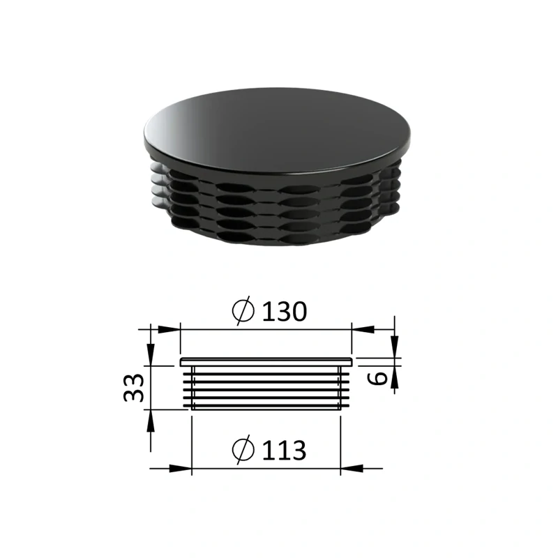 ZO130 Vnútorná krytka guľatá ø 130 mm, plastová, čierna