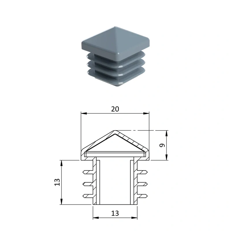 ZKK20x20GRAY Krytka plastová so strieškou 20 x 20 mm, sivá
