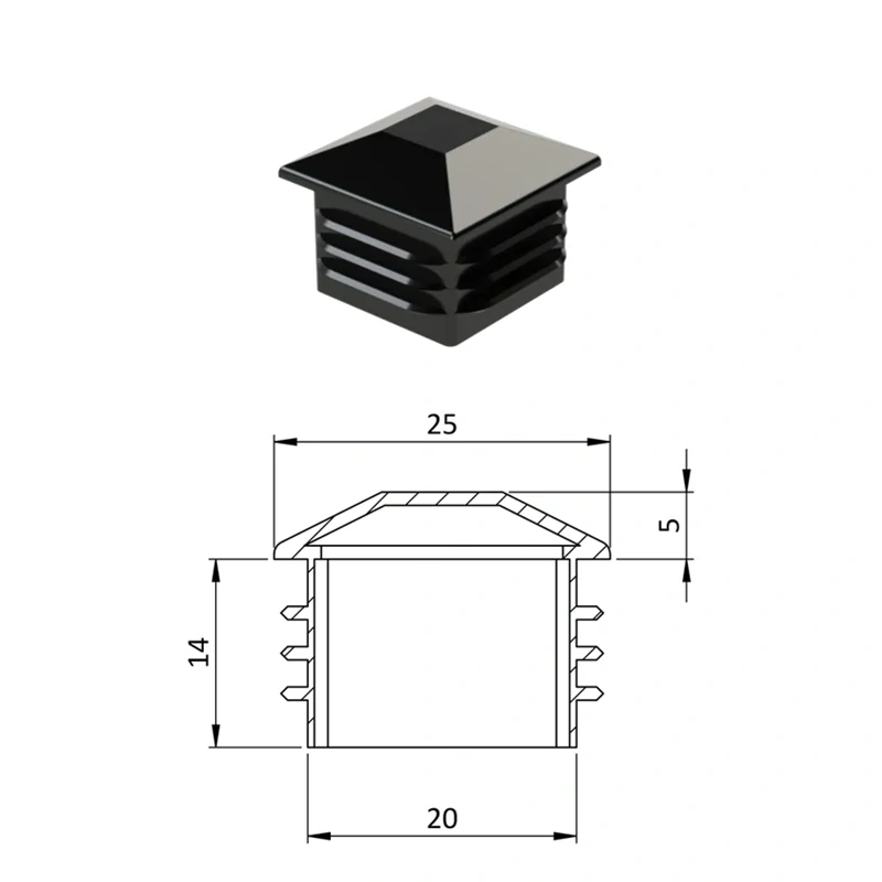 ZKK25x25BLACK Krytka plastová so strieškou 25 x 25 mm, čierna
