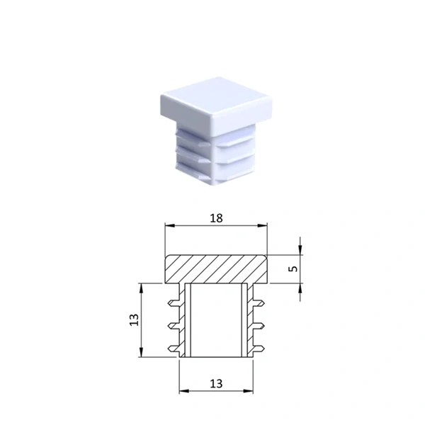 ZK18x18 Plastové zátky štvorcové, materiál polyetylén - Biela,
