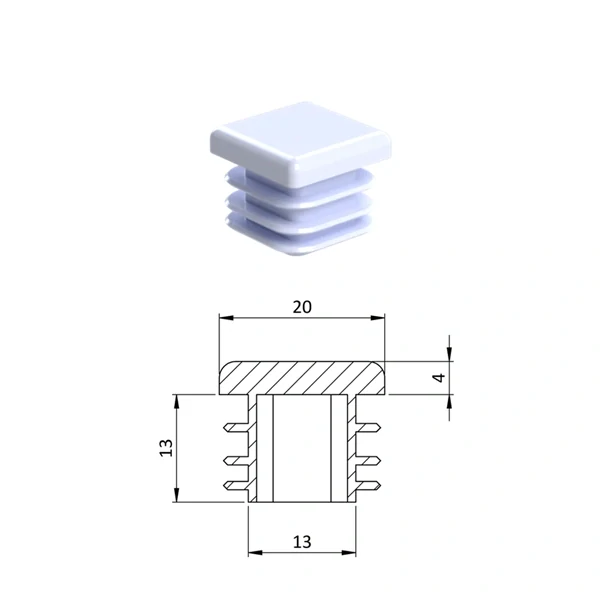 ZK20x20 Plastové zátky štvorcové, materiál polyetylén - Biela,