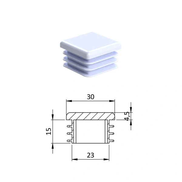 ZK30x30 Plastové zátky štvorcové, materiál polyetylén - Biela,