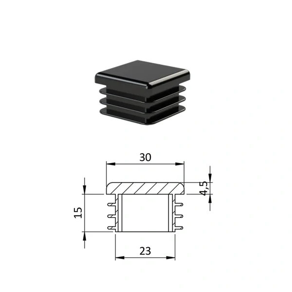 ZK30x30 Plastové zátky štvorcové, materiál polyetylén - Čierna,