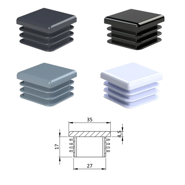ZK35x35 Plastové zátky štvorcové, materiál polyetylén - Antracit, Biela, Čierna, Šedá