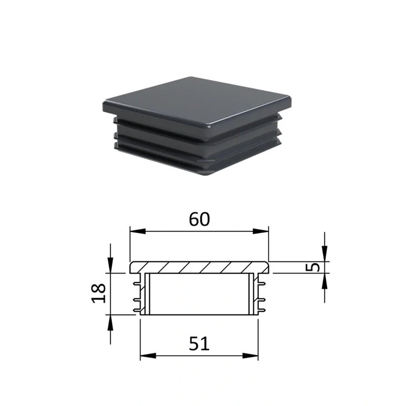 ZK60x60 Plastové zátky štvorcové, materiál polyetylén - Antracit,