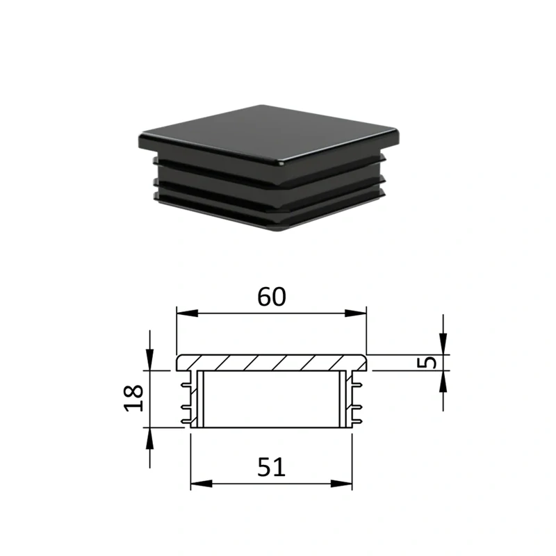 ZK60x60 Plastové zátky štvorcové, materiál polyetylén - Čierna,
