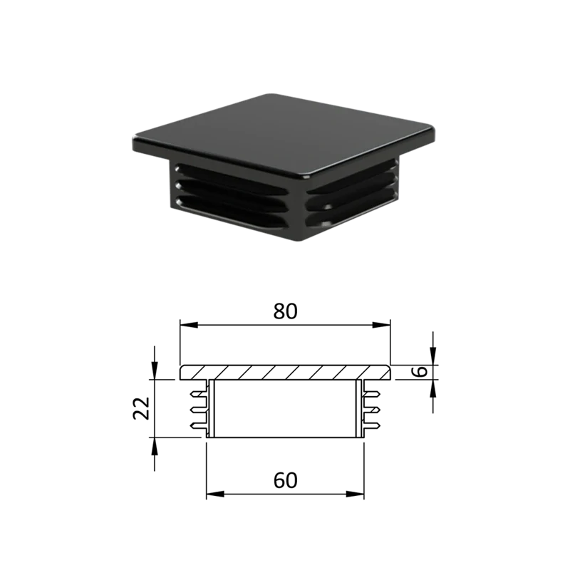 ZK80x80/5-8BLACK Plastové zátky štvorcové, materiál polyetylén - Čierna,