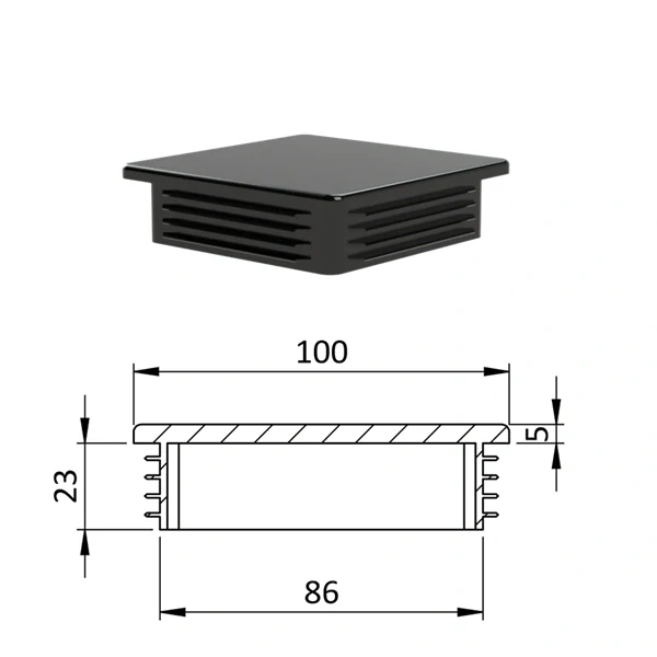 ZK100x100 Plastové zátky štvorcové, materiál polyetylén - Čierna,