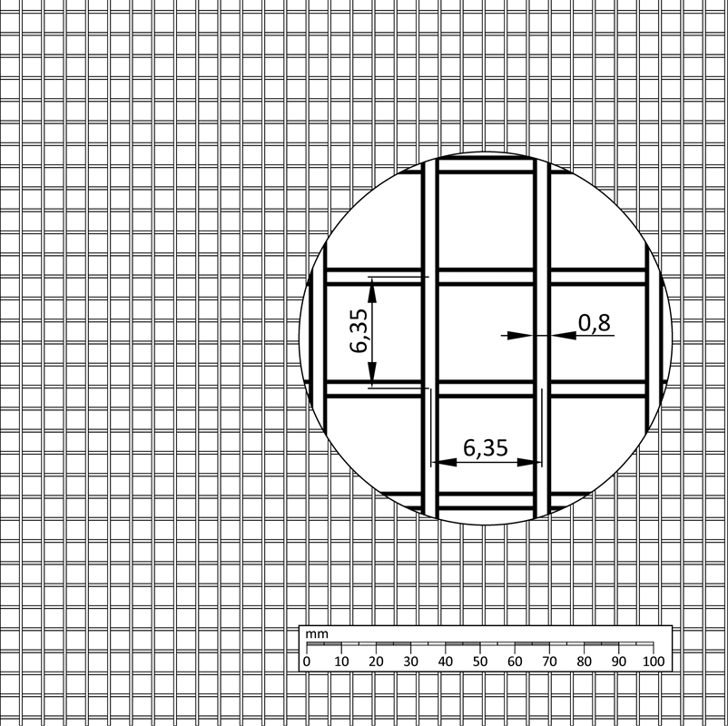 E1-NZS 6.35x6.35 - Nerezové zvárané sito - cena za 1m2; Šírka: 1000mm; Materiál: AISI304, Max. dĺžka 30 metrov