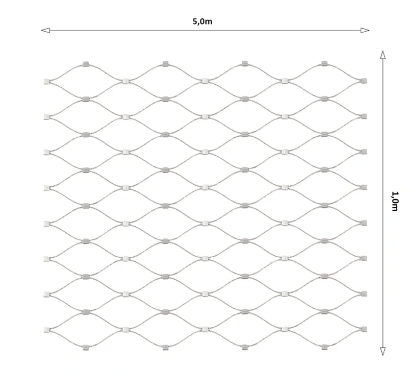 EB2-0205-1.0-50x50 Lanková sieť, 1 x 5 m, oko 50 x 50 mm, ø 2mm, AISI 316