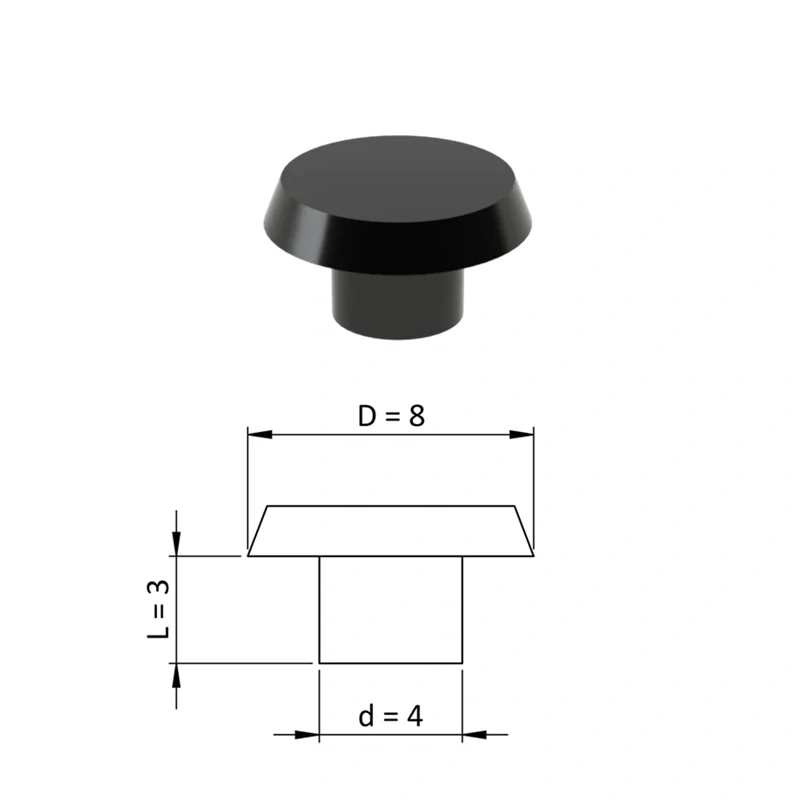 ZDO8x4BLACK Vnútorná krytka guľatá ø 8 mm, otvor ø 4 mm, čierna, plast