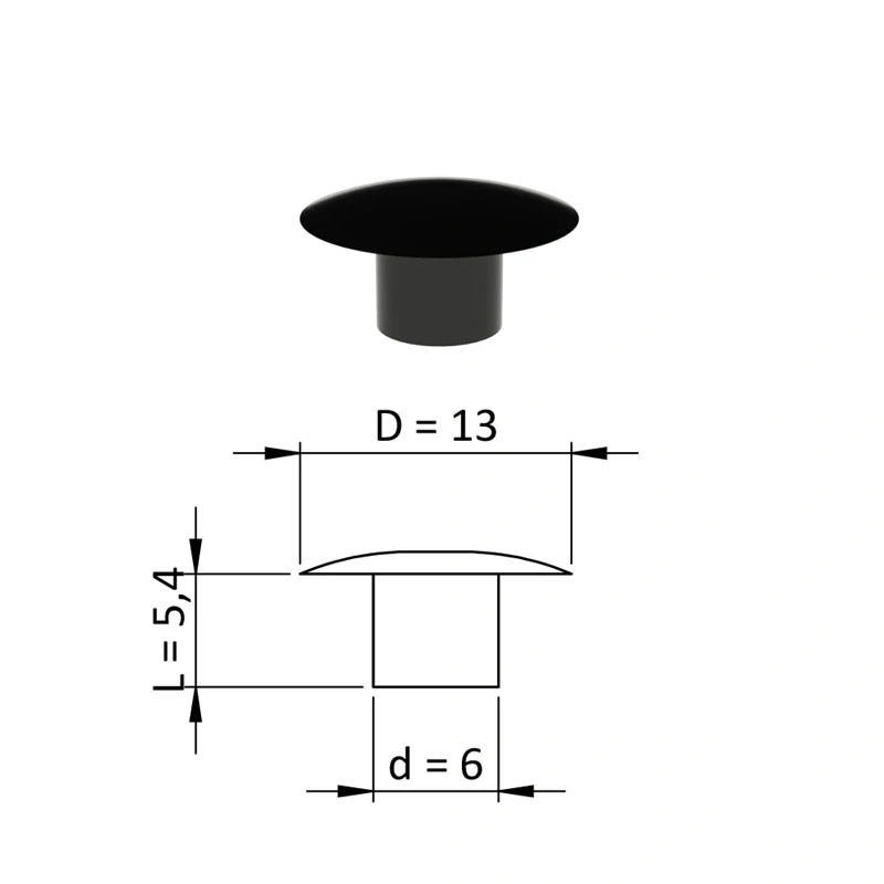 ZDO13x6BLACK Vnútorná krytka guľatá ø 13 mm, otvor ø 6 mm, čierna, plast